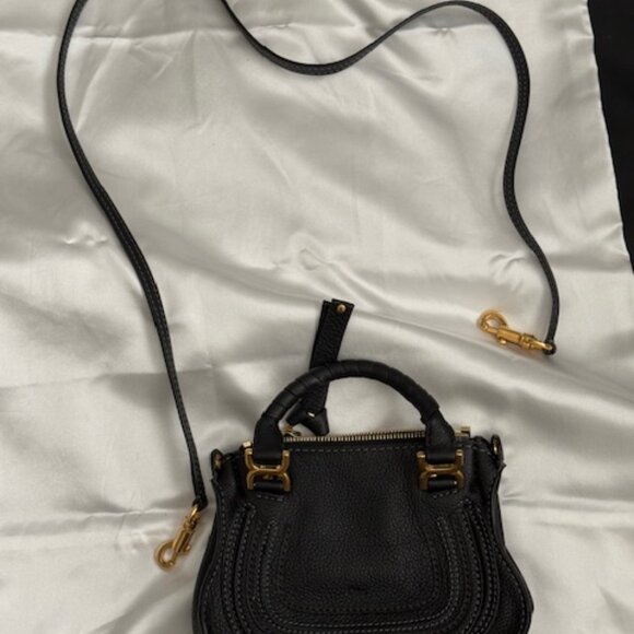 Chloé Mini Marcie Double Carry – Black Leather – Crossbody/Top Handle - Picture 7 of 8